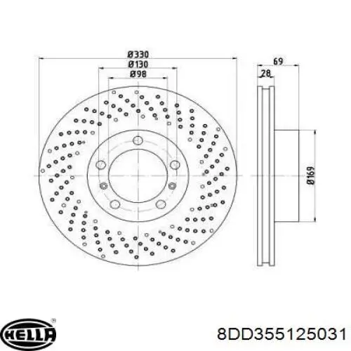 Передние тормозные диски 8DD355125031 HELLA