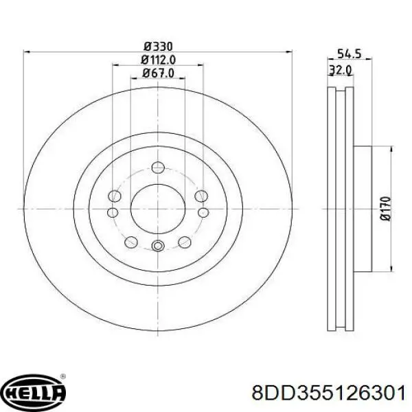 Передние тормозные диски 8DD355126301 HELLA