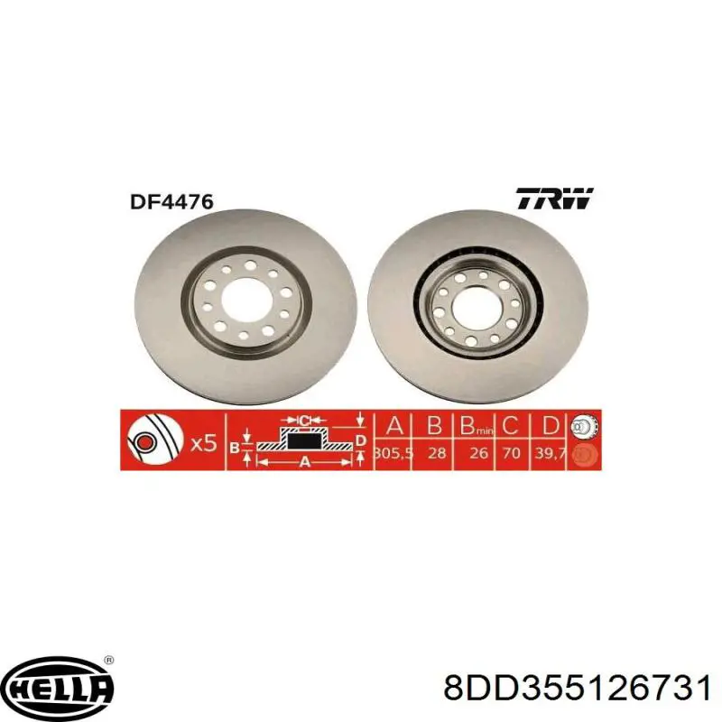 Передние тормозные диски 8DD355126731 HELLA
