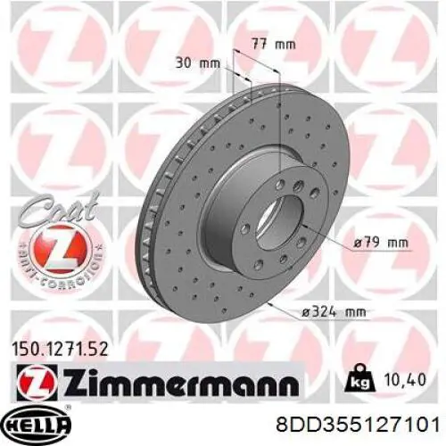 Передние тормозные диски 8DD355127101 HELLA