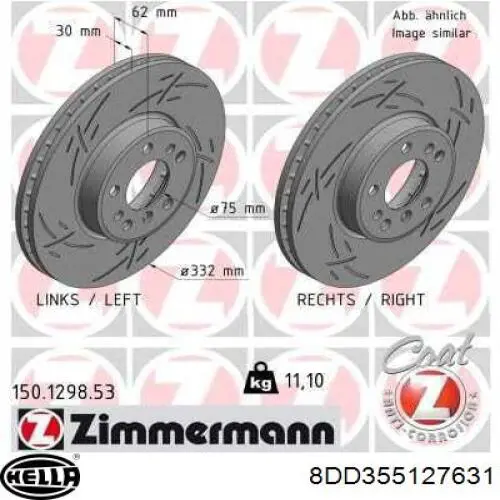 Передние тормозные диски 8DD355127631 HELLA