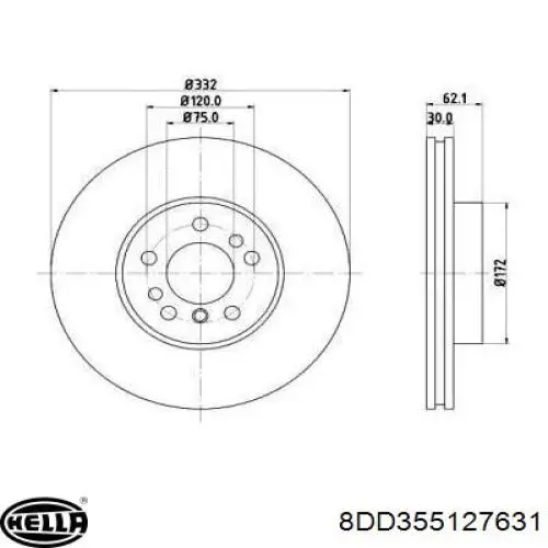 Передние тормозные диски 8DD355127631 HELLA