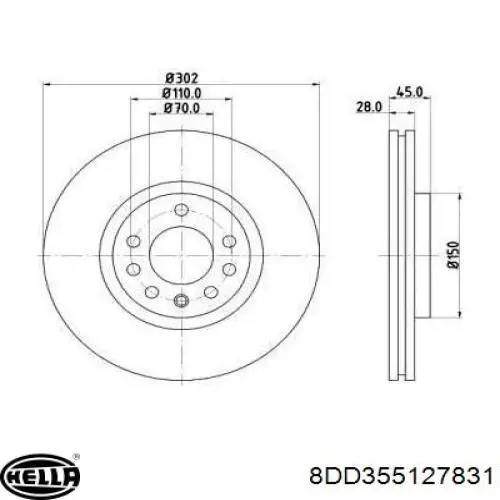 Передние тормозные диски 8DD355127831 HELLA