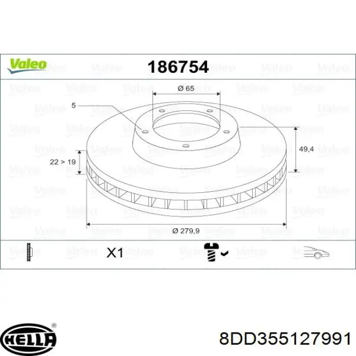 Тормоз дисковый передний HELLA 8DD355127991 цена, от 36.34 USD
