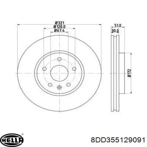 Передние тормозные диски 8DD355129091 HELLA