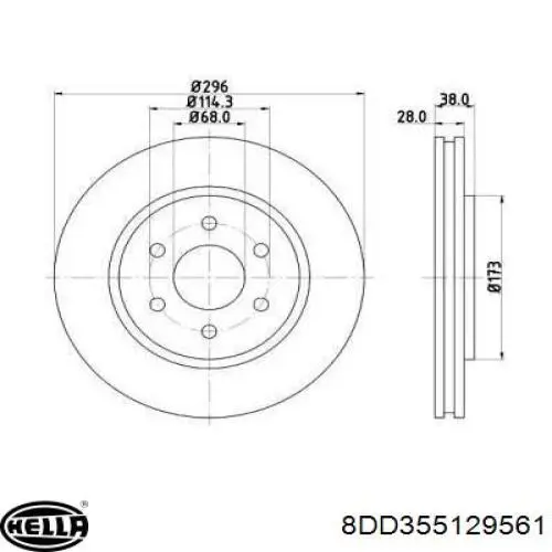 Передние тормозные диски 8DD355129561 HELLA