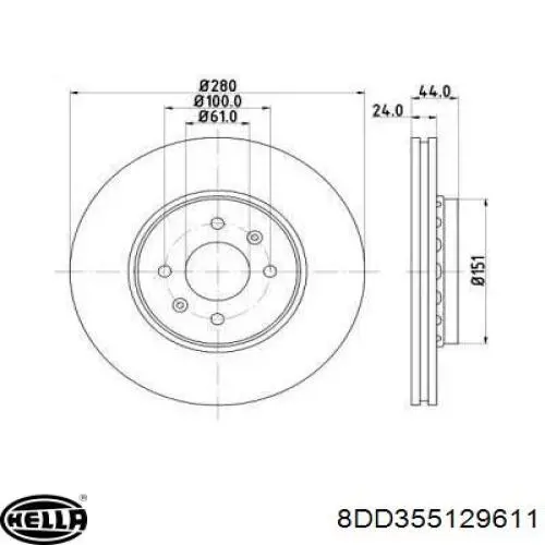 Передние тормозные диски 8DD355129611 HELLA