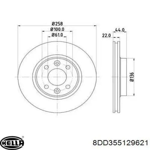 Передние тормозные диски 8DD355129621 HELLA