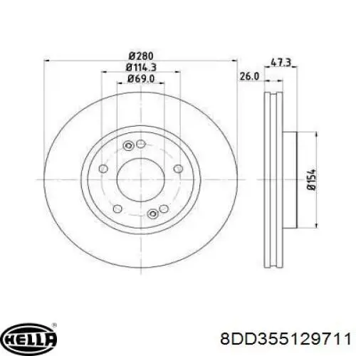 8DD355129711 HELLA Диск тормозной передний