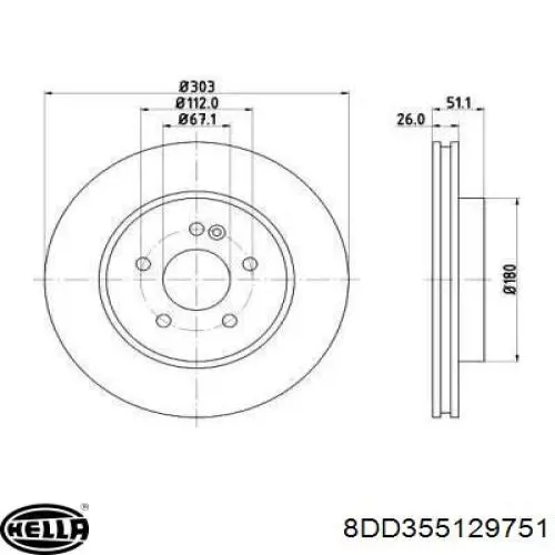 Передние тормозные диски 8DD355129751 HELLA