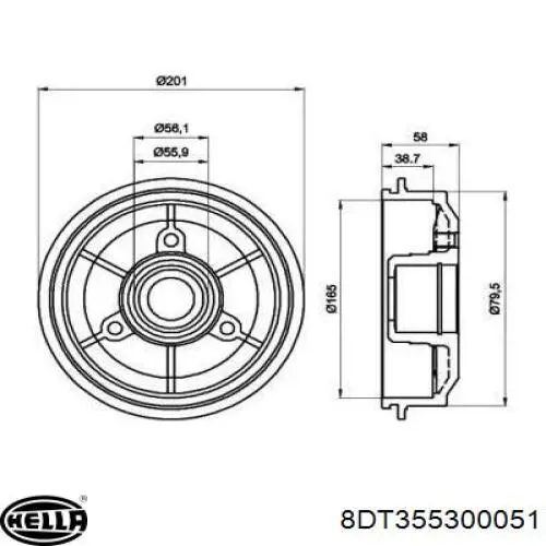 Тормозной барабан 8DT355300051 HELLA