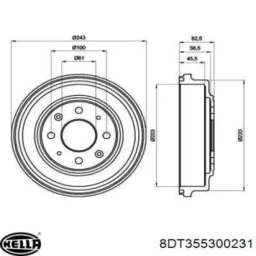 Тормозной барабан 8DT355300231 HELLA