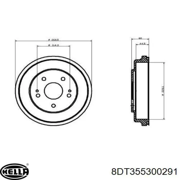 Тормозной барабан 8DT355300291 HELLA