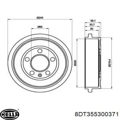 Тормозной барабан 8DT355300371 HELLA