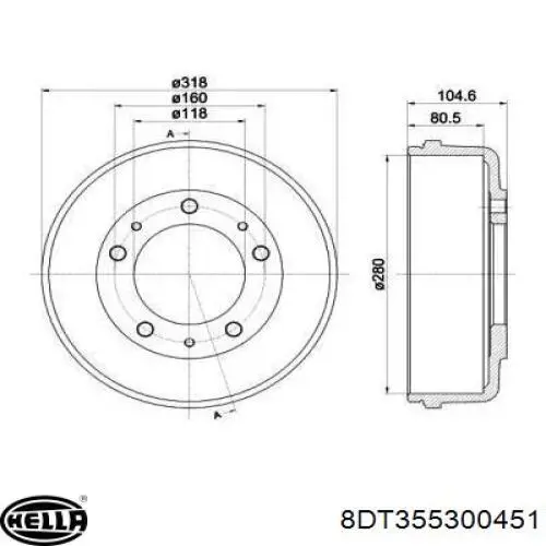 Тормозной барабан 8DT355300451 HELLA