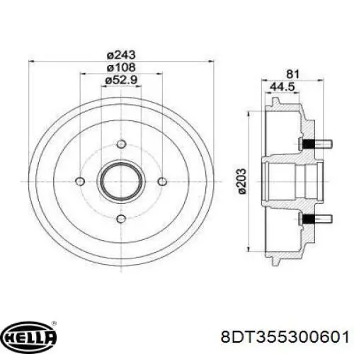 Тормозной барабан 8DT355300601 HELLA