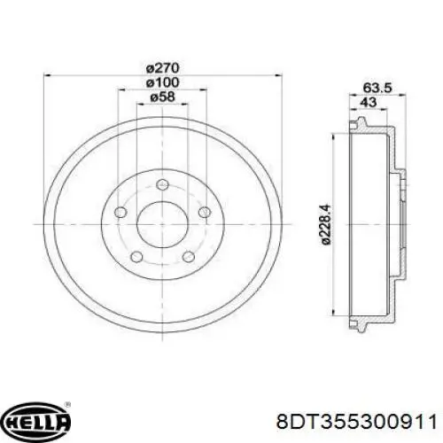 Тормозной барабан 8DT355300911 HELLA