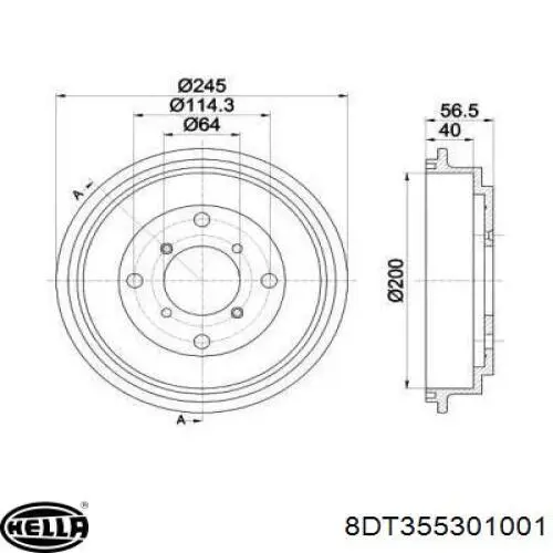 Тормозной барабан 8DT355301001 HELLA