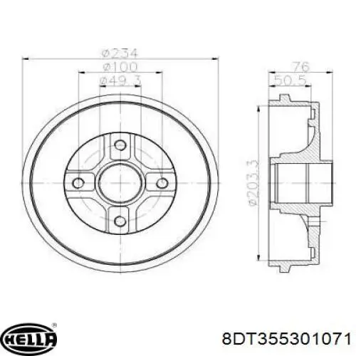 Тормозной барабан 8DT355301071 HELLA