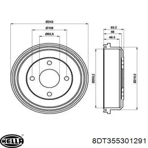 Тормозной барабан 8DT355301291 HELLA