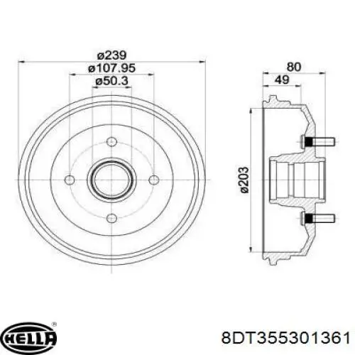 Тормозной барабан 8DT355301361 HELLA