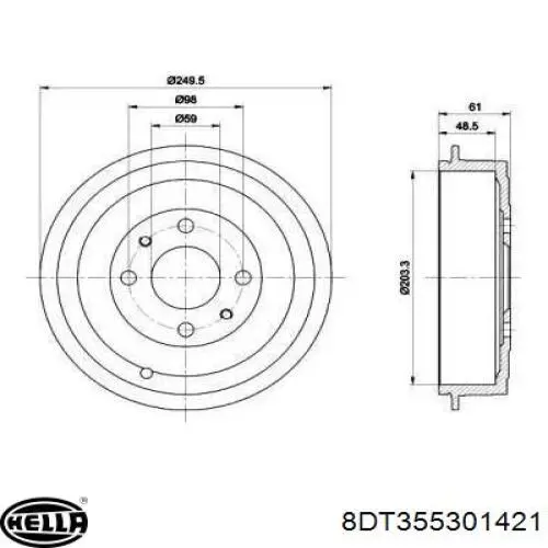 Тормозной барабан 8DT355301421 HELLA