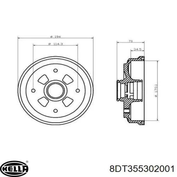 Тормозной барабан 8DT355302001 HELLA