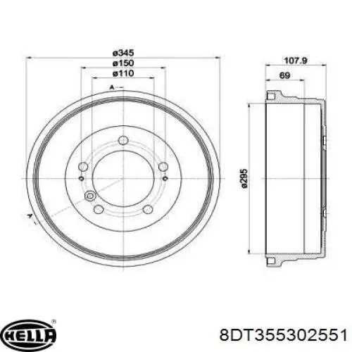 Тормозной барабан 8DT355302551 HELLA