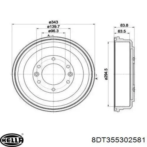 8DT355302581 HELLA tambor do freio traseiro