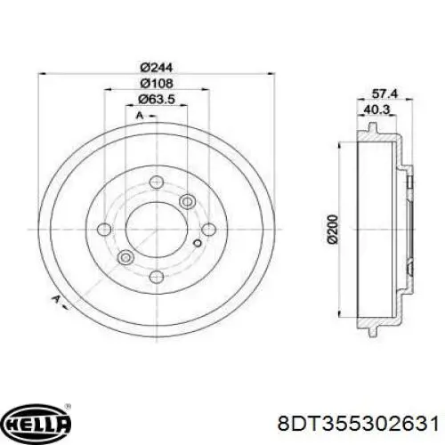 8DT355302631 HELLA tambor do freio traseiro