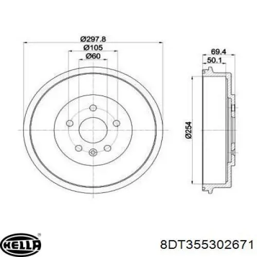 8DT355302671 HELLA tambor do freio traseiro