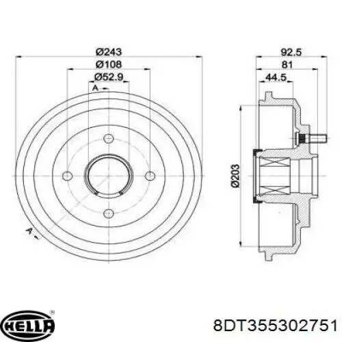 Тормозной барабан 8DT355302751 HELLA