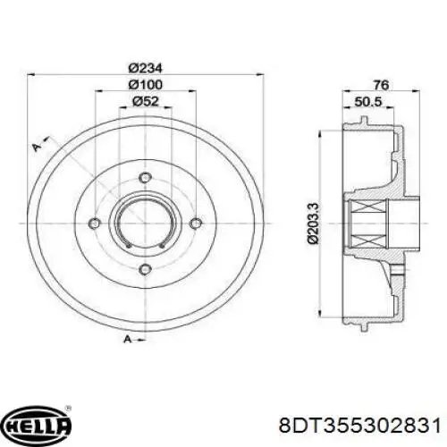 Тормозной барабан 8DT355302831 HELLA