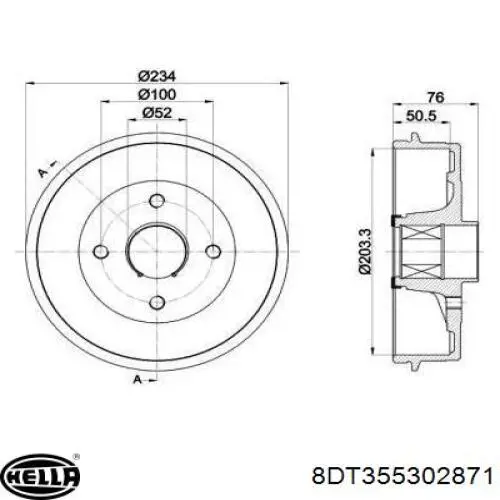 Тормозной барабан 8DT355302871 HELLA