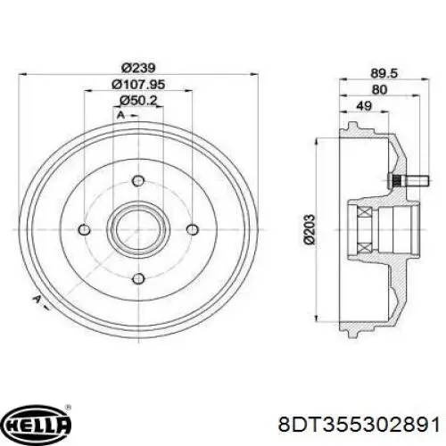 Тормозной барабан 8DT355302891 HELLA