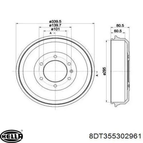 Тормозной барабан 8DT355302961 HELLA