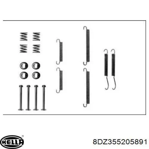 8DZ355205891 HELLA kit de montagem das sapatas traseiras de tambor