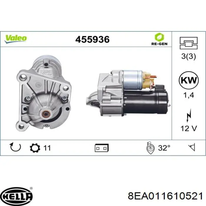 Купить 8EA011610521 HELLA Стартер