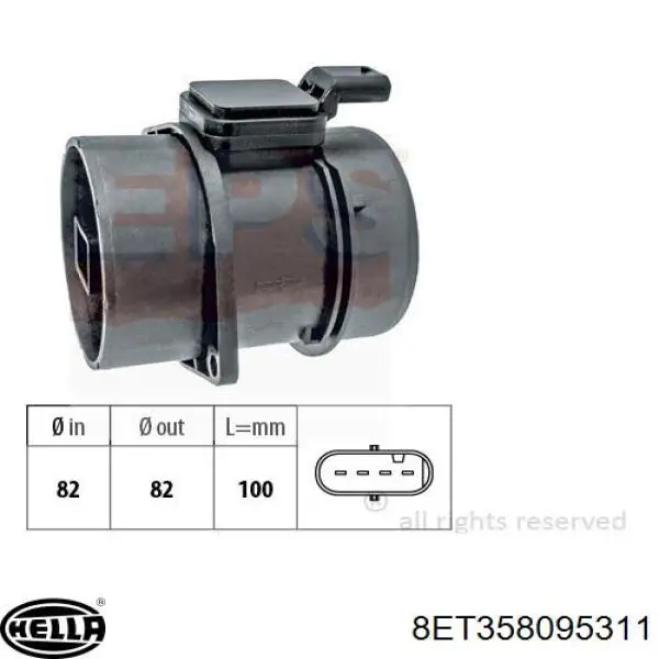 Датчик потоку (витрати) повітря, витратомір MAF - (Mass Airflow) 8ET358095311 HELLA