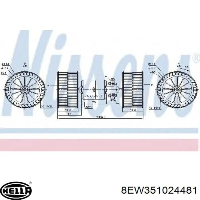 Вентилятор печки 8EW351024481 HELLA