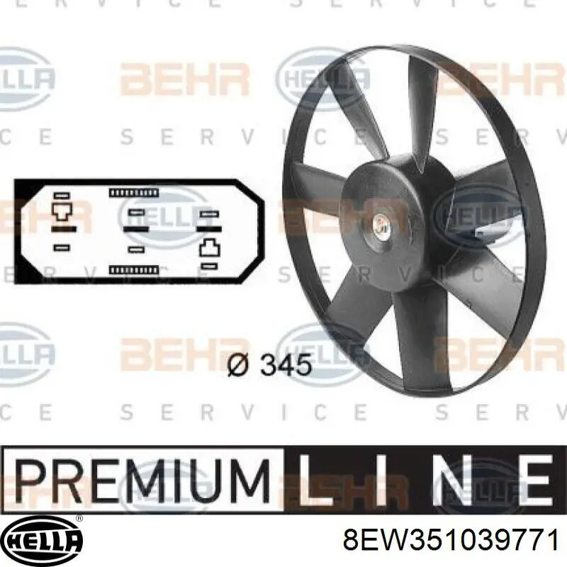 Купить 8EW351039771 HELLA Электровентилятор охлаждения в сборе (мотор+крыльчатка)