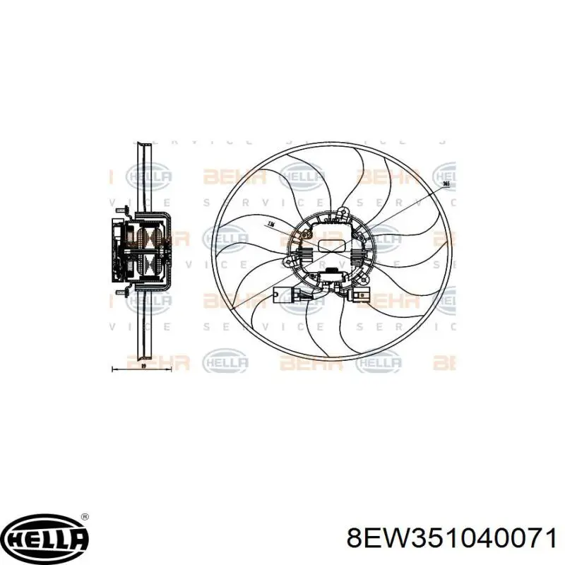 Ventilador (rodete +motor) refrigeración del motor con electromotor, izquierdo 8EW351040071 HELLA