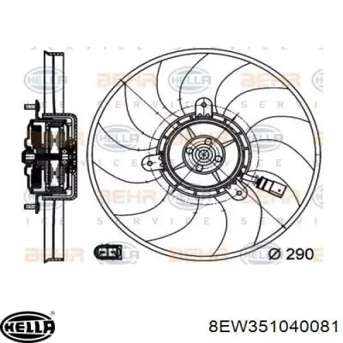 8EW351040081 HELLA электровентилятор охлаждения в сборе (мотор+крыльчатка правый)