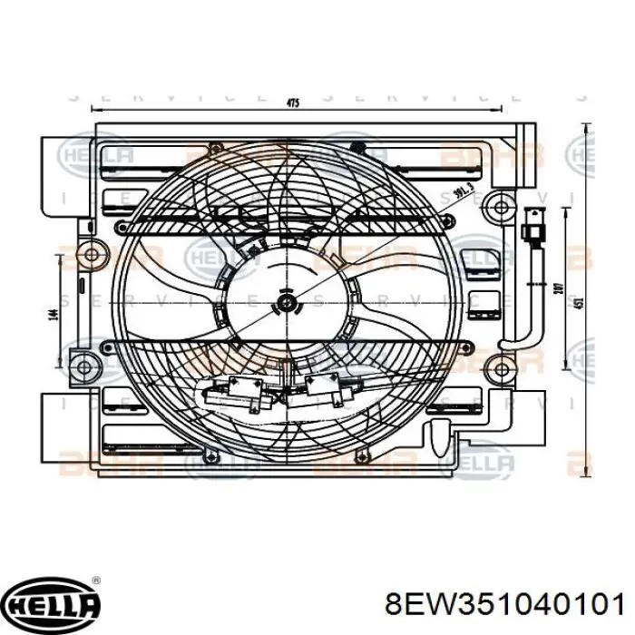 Электровентилятор кондиционера в сборе (мотор+крыльчатка) HELLA 8EW351040101