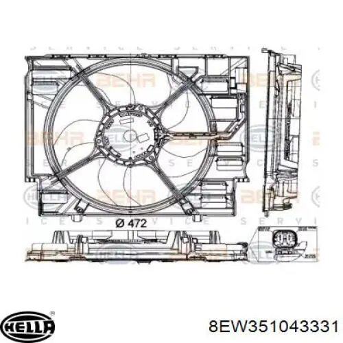 8EW351043331 HELLA диффузор радиатора охлаждения, в сборе с мотором и крыльчаткой
