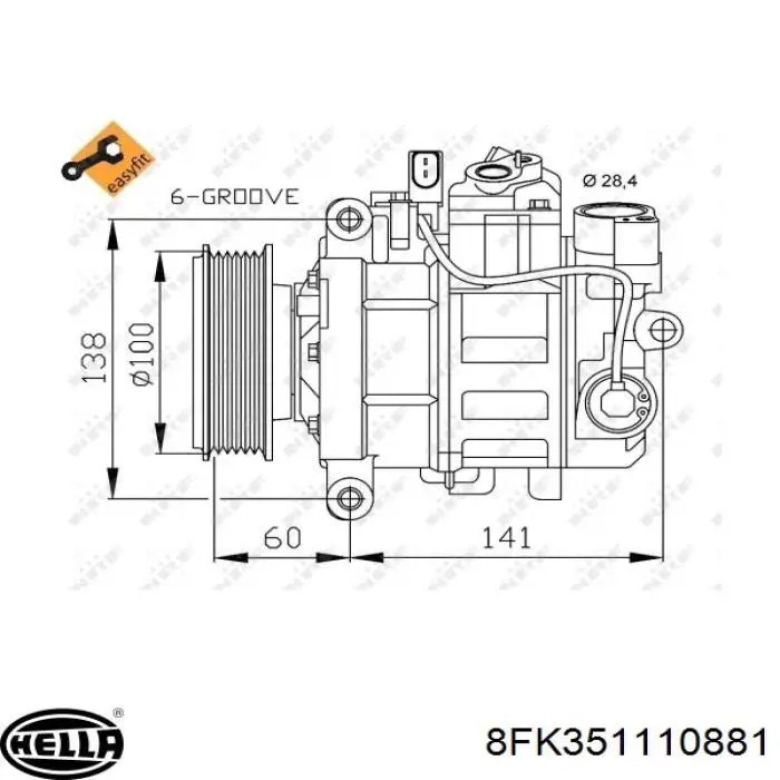 Компрессор системы кондиционирования HELLA 8FK351110881 цена, от 276.86 USD