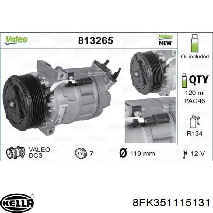 Компрессор кондиционера 8FK351115131 HELLA