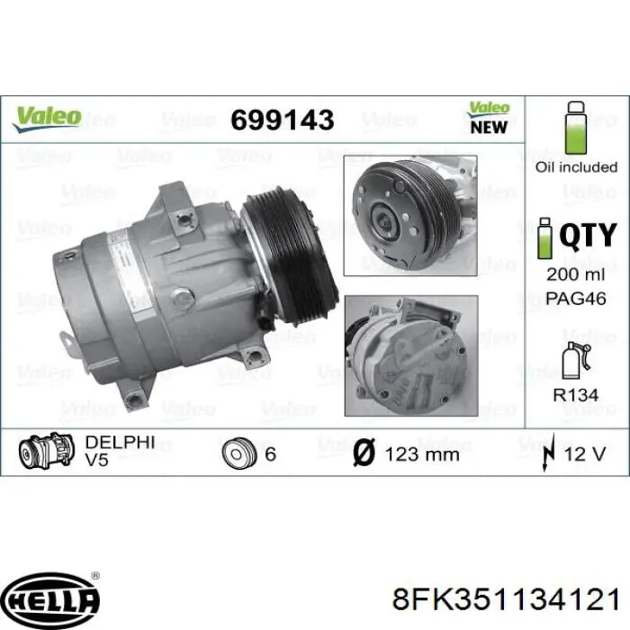 Компрессор кондиционера 8FK351134121 HELLA