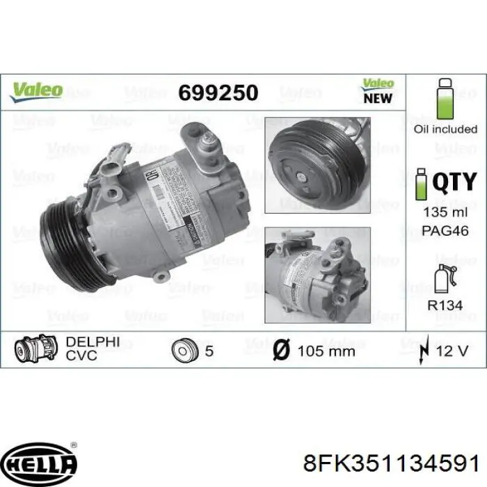 Компрессор кондиционера 93176854 Opel