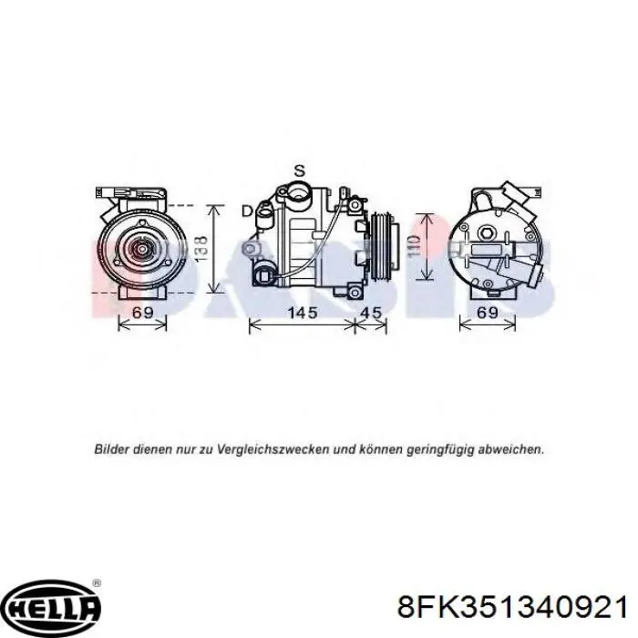 Компрессор системы кондиционирования HELLA 8FK351340921 цена, от 239.11 USD